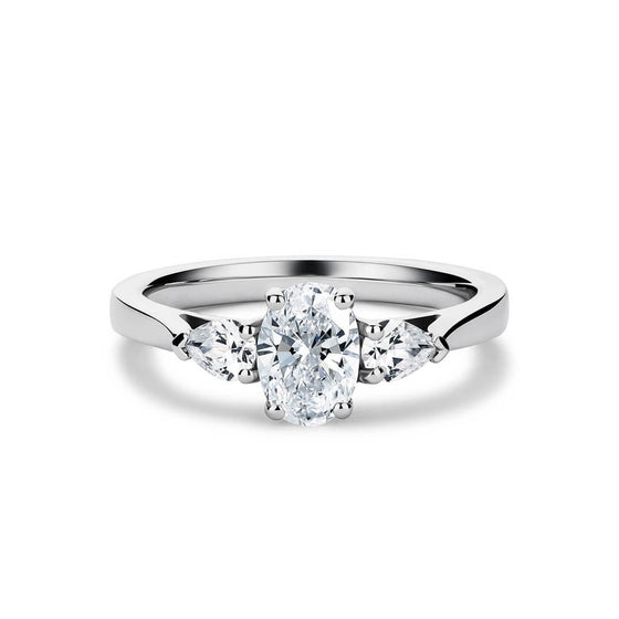 Oval and Pear Diamond Trilogy Engagement Ring