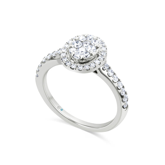 18ct White Gold Round Diamond Cluster Engagement Ring