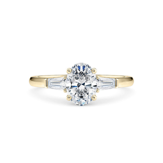 Oval and Baguette Diamond Trilogy Engagement Ring