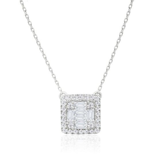 Baguette and Round Diamond Cluster Pendant