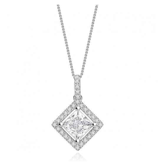 Princess Cut Diamond Halo Pendant