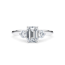  Emerald Cut and Round Diamond Trilogy Engagement Ring