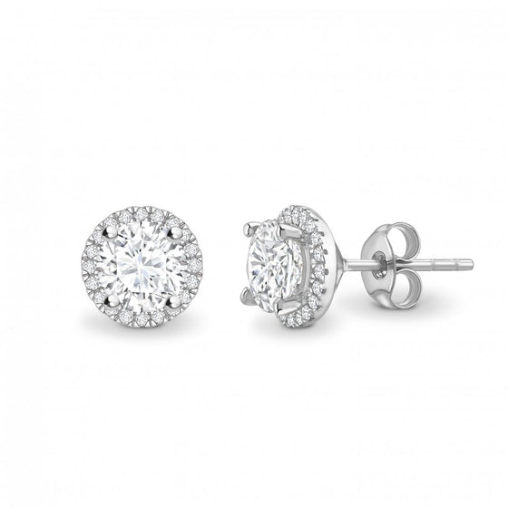 Round Single Halo Diamond Earrings