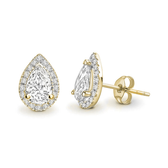 Pear Cut Single Halo Diamond Earrings