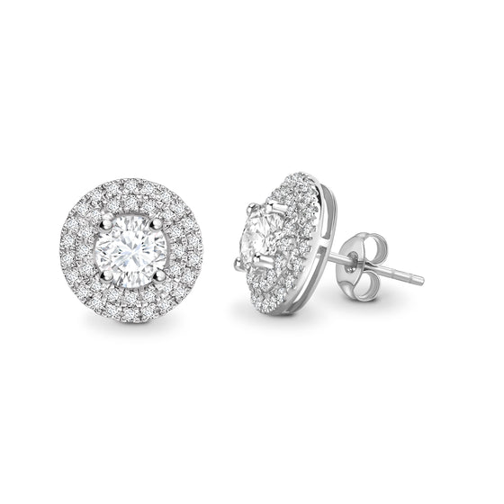 Round Double Halo Diamond Earrings