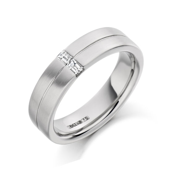 Platinum and Baguette Diamond Men's Wedding Band