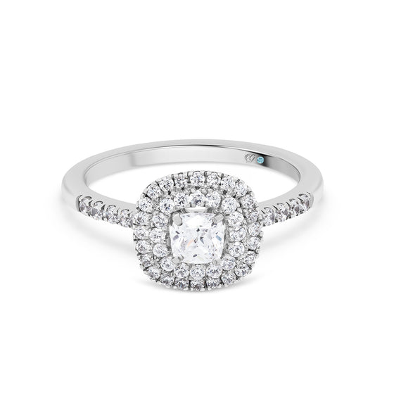 Cushion Shaped Double Halo Diamond  Engagement Ring