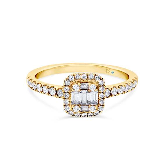 18ct Gold Emerald Cut Diamond Cluster Engagement Ring